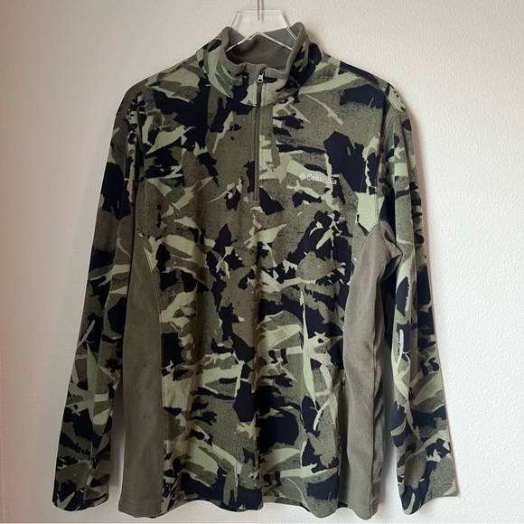 Columbia Other - Columbia Pine Ridge Olive Camo Printed Pullover 1/4 Zip Up Sweater Size Large